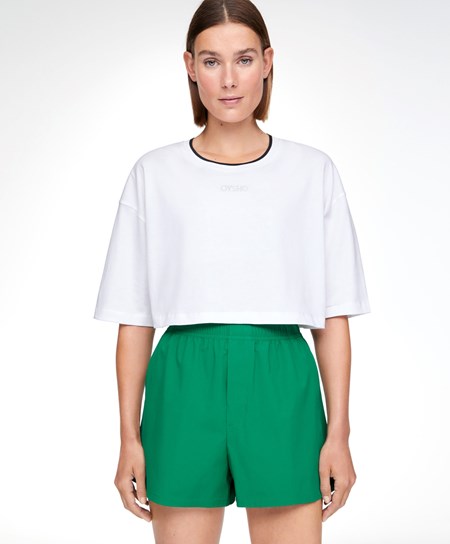 Oysho 100% Cotone Cropped Corta-sleeved Logo T-shirt Bianche | 45381-COFL