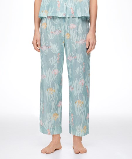 Oysho 100% Cotone Fish Trousers Verde Acqua | 13674-XLWV