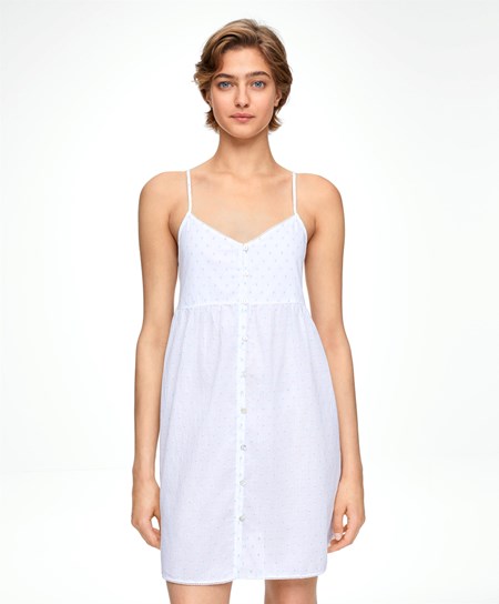 Oysho 100% Cotone Plumeti Corta Nightdress Bianche | 21396-MCRP