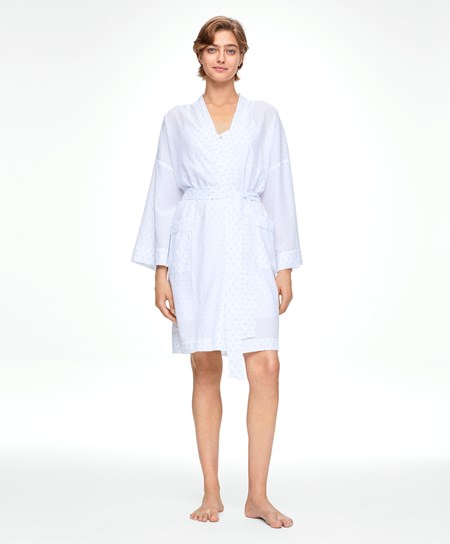 Oysho 100% Cotone Plumeti Dressing Gown Bianche | 37184-SMJA