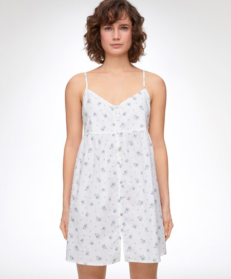 Oysho 100% Cotone Plumeti Printed Corta Nightdress Blu | 86254-DXFK