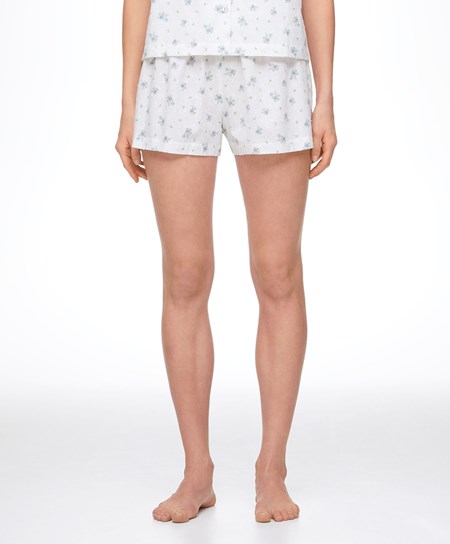 Oysho 100% Cotone Plumeti Printed Shorts Blu | 35786-BXSO