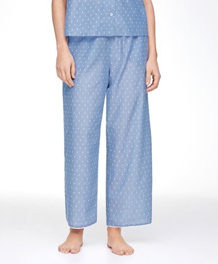 Oysho 100% Cotone Plumeti Trousers Blu | 49673-QIST