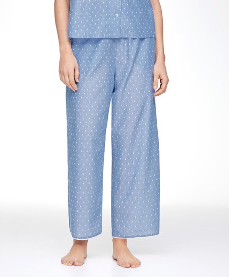 Oysho 100% Cotone Plumeti Trousers Blu | 51789-SVPD