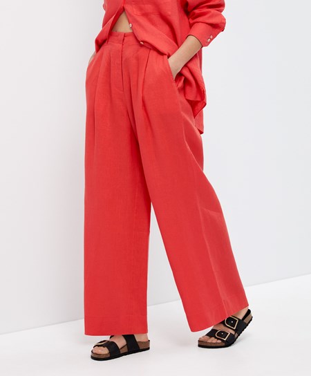 Oysho 100% Linen Larghe-leg Trousers Arancioni | 04932-WVCD