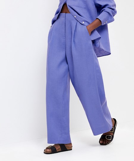 Oysho 100% Linen Larghe-leg Trousers Lavanda | 82650-ZTES
