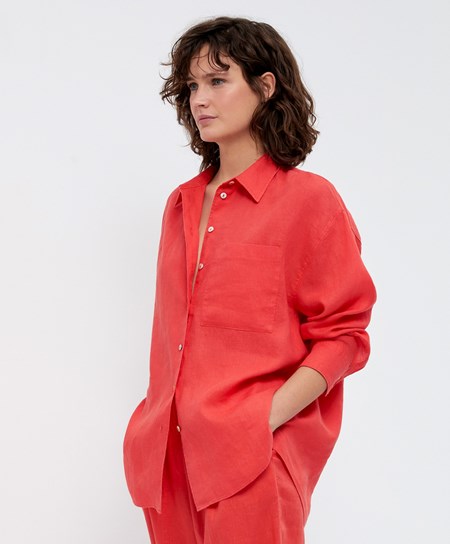 Oysho 100% Linen Long-sleeved Shirt Arancioni | 02531-WUXD