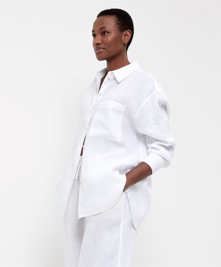 Oysho 100% Linen Long-sleeved Shirt Bianche | 57394-ZDOT