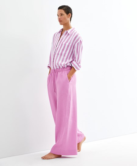 Oysho 100% Linen Long-sleeved Shirt Fucsia | 54913-PBIM