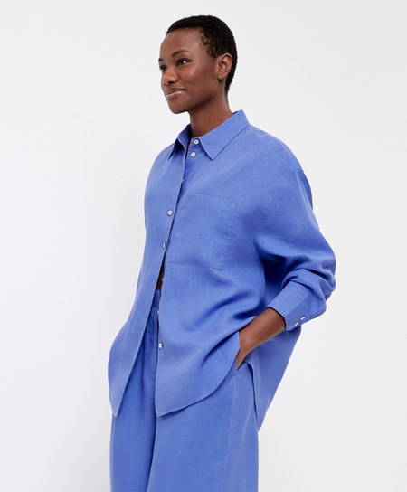 Oysho 100% Linen Long-sleeved Shirt Lavanda | 97068-KHMG