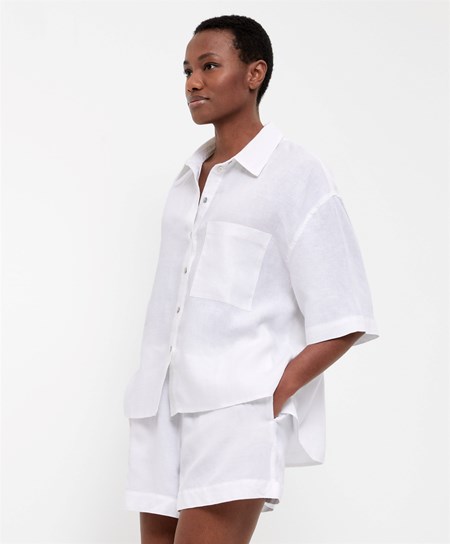 Oysho 100% Linen Shirt Bianche | 20849-VHSA