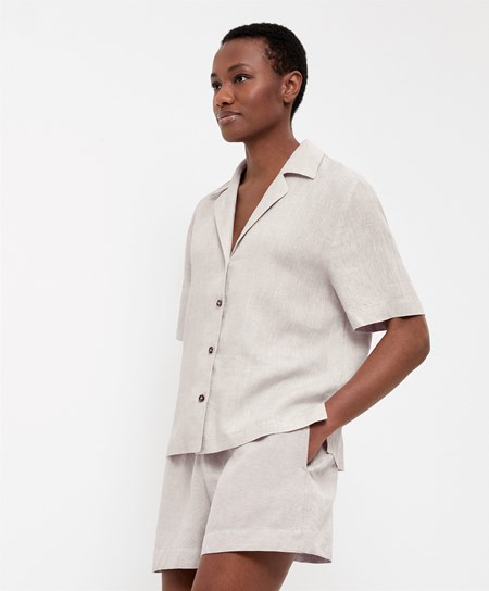 Oysho 100% Linen Shirt Sabbia | 84507-NCKT