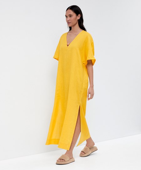 Oysho 100% Linen Tunic Vestito Mid-yellow | 29840-BVKR