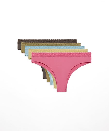 Oysho 5 Brazilian Briefs In Polyamide With Floral Pizzo Trim Aquamarine | 15097-DZYM