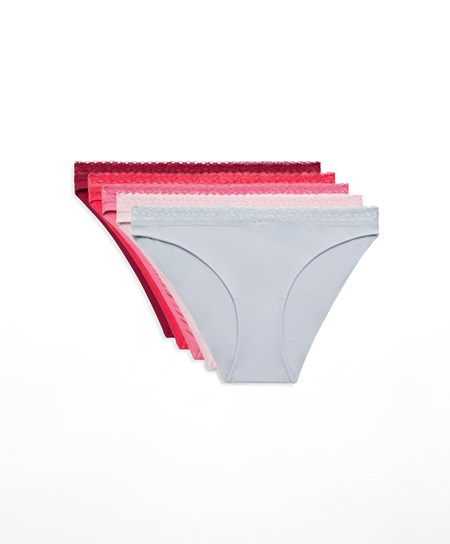 Oysho 5 Classiche Briefs In Polyamide With Floral Pizzo Trim Geranium | 97510-QZAV