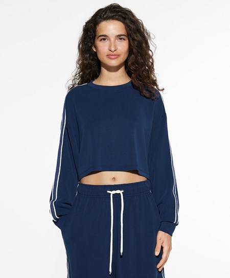 Oysho A Strisce Modal Crop Sweatshirt Blu Marino Blu | 38541-QYOB