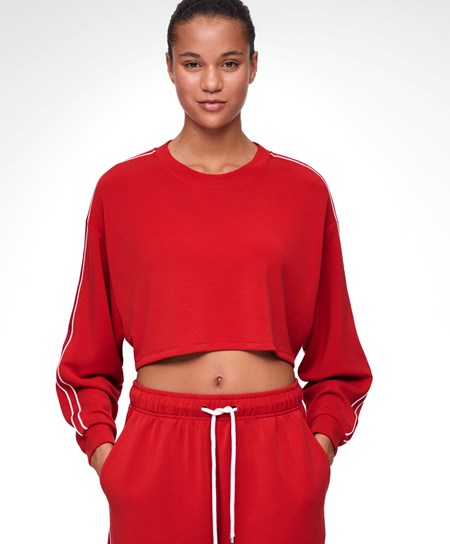 Oysho A Strisce Modal Crop Sweatshirt Rosse | 17420-FXKV