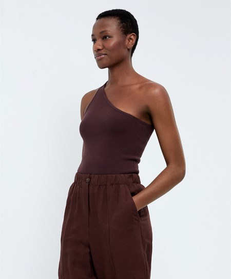 Oysho Asymmetric Knit Top Cioccolato | 04528-GPDW