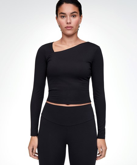 Oysho Asymmetrical Neckline Top Nere | 08732-NHKV