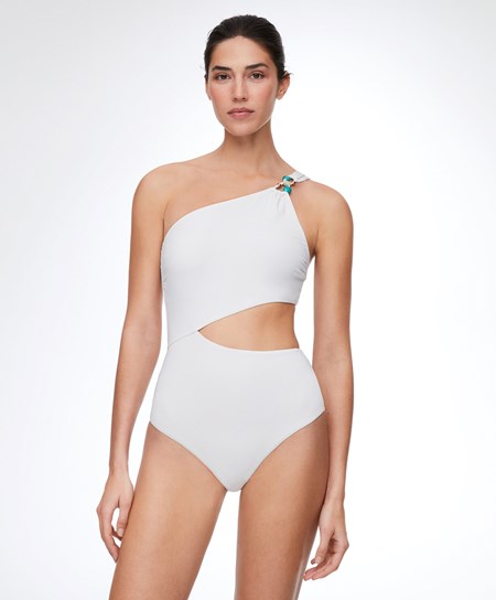 Oysho Bead Detail Asymmetric Trikini Bianche | 26308-FLQA