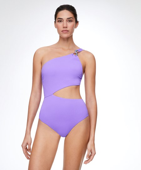Oysho Bead Detail Asymmetric Trikini Violet | 30678-VKIR