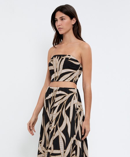 Oysho Beaded Linen Bandeau Top Nere | 63795-TLKV