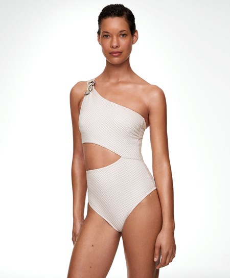 Oysho Brooch Asymmetric Trikini Bianche | 80962-UFLZ