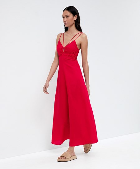 Oysho Cinturino Linen Midi Vestito Rosse | 75348-NCWP