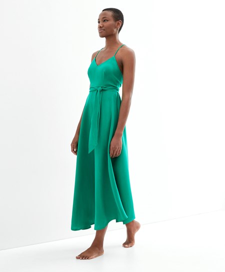 Oysho Cinturino Linen Midi Vestito Verdi | 32180-CUFG