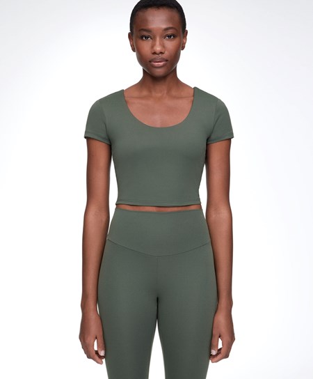 Oysho Comfortlux Corta-sleeved T-shirt With Cups Verdi | 98231-LVIT