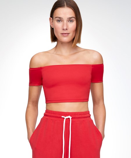 Oysho Comfortlux Off-the-shoulder Top With Cups Rosse | 45631-FPHE