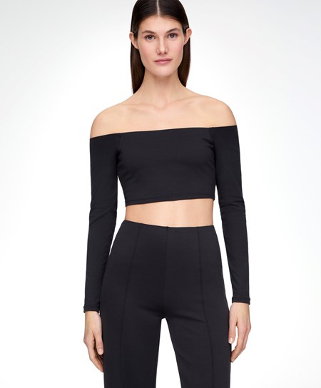 Oysho Comfortlux Off-the-shoulder Top With Cups Nere | 62859-MGRQ