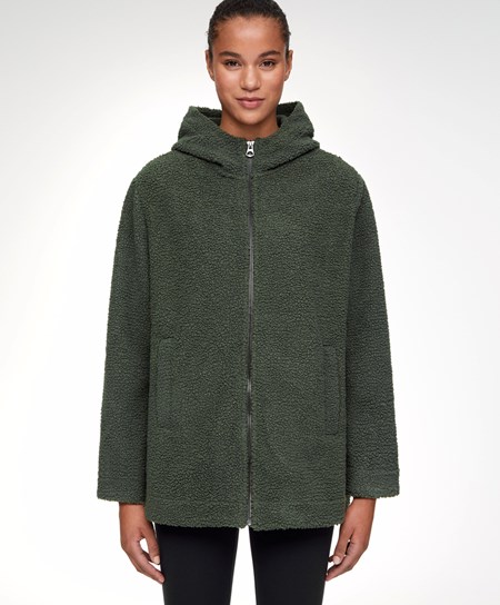 Oysho Con Cappuccio Fleece Jacket Khaki | 03915-JFLW