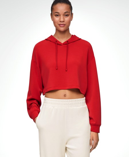 Oysho Con Cappuccio Modal Crop Sweatshirt Rosse | 15468-JWFO