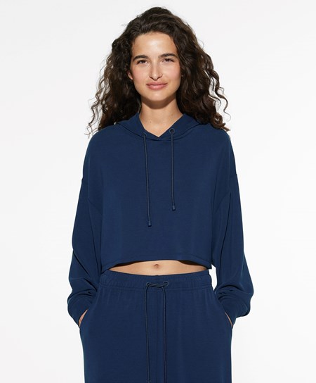 Oysho Con Cappuccio Modal Crop Sweatshirt Blu Marino Blu | 27459-EBCK