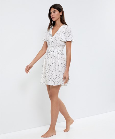 Oysho Corta Polka Dot Vestito Ecru | 76821-DXTK