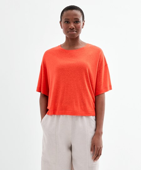 Oysho Corta Sleeve Linen T-shirt Arancioni | 53682-TFHQ