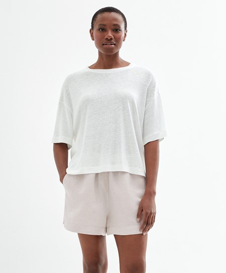 Oysho Corta Sleeve Linen T-shirt Bianche | 89320-NCID