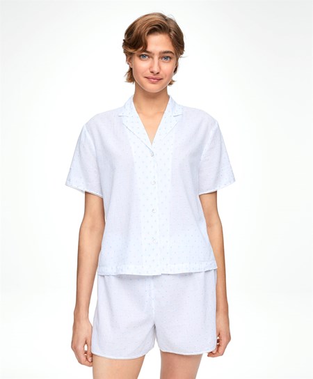 Oysho Corta-sleeved 100% Cotone Plumeti Shirt Bianche | 06782-WGCL