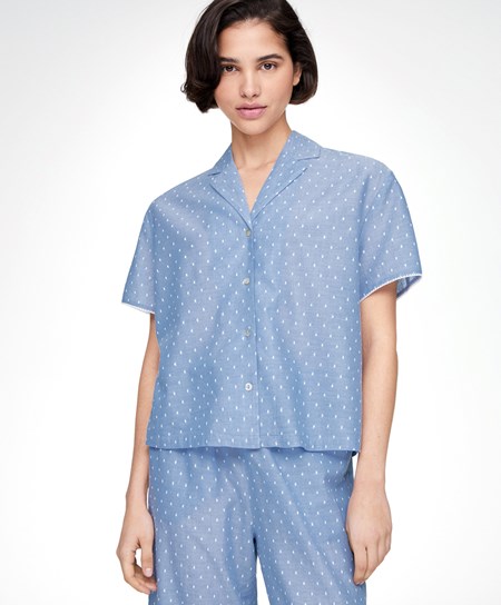 Oysho Corta-sleeved 100% Cotone Plumeti Shirt Blu | 57219-KZML