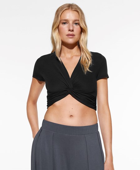 Oysho Crop Modal Knot T-shirt Nere | 95723-UIHX