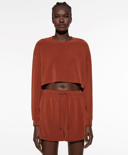 Oysho Crop Modal Sweatshirt Marroni | 50718-ARTK