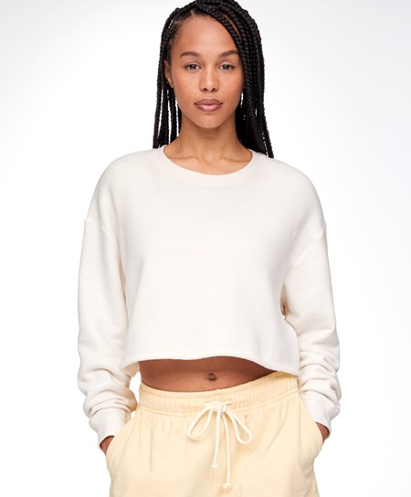 Oysho Cropped Cotone Sweatshirt Cream-white | 95836-PVQB