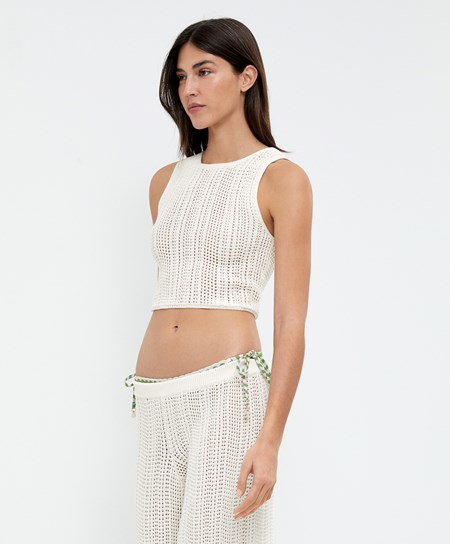 Oysho Cropped Crochet Top Bone Whte | 45712-TYXS