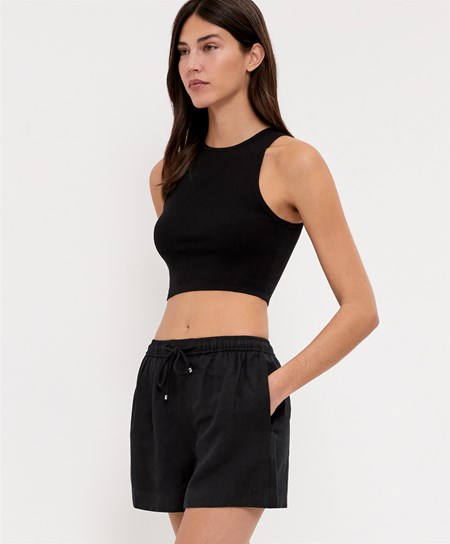 Oysho Cropped Knit Top Nere | 18025-MUDB