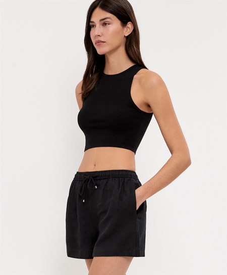 Oysho Cropped Knit Top Nere | 50241-XKOU