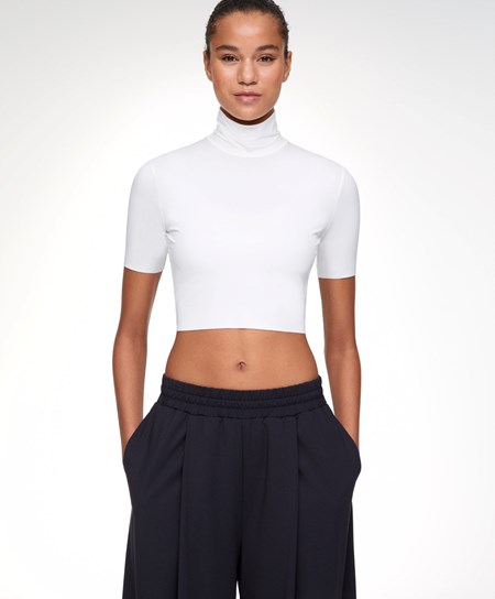 Oysho Cropped T-shirt With Raised Neck Bianche | 59623-LXOI