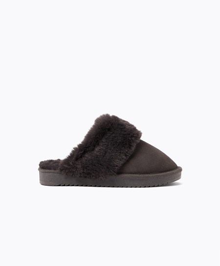 Oysho Cuff Split-leather Slippers Grigie | 24913-HZQA