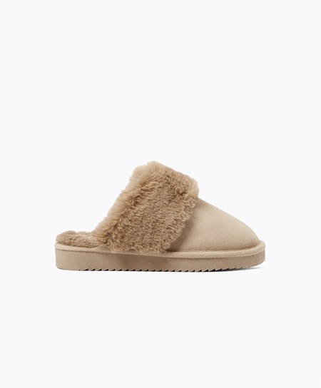 Oysho Cuff Split-leather Slippers Sabbia | 83014-KZON