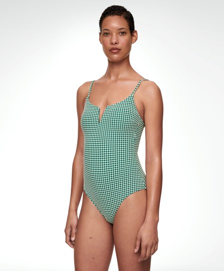 Oysho Ditsy Geometric Notched Neckline Swimsuit Verdi | 38061-CUNH